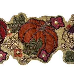 Heavy Pier 1 Fall Harvest Pumpkin Beaded Table Runner Thanksgiving Halloween 36"